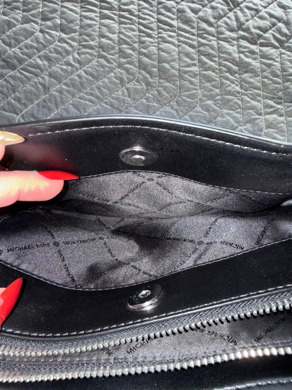 Michael Kors Charcoal Gray and Black Signature Satchel with Silver Hardware - Picture 5 of 13